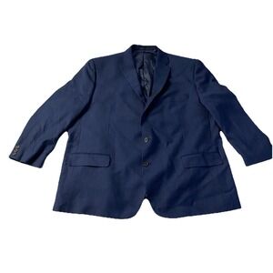 Lauren Ralph Lauren Windowpane Blazer Jacket 52R Navy Sport Jacket Wool Blend